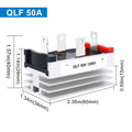 QL 50A 1200V Single Phase Rectifier Bridge with Heat Sink – High Power AC to DC Conversion - shown as a dimensioned product diagram with four metal terminals and a white body.