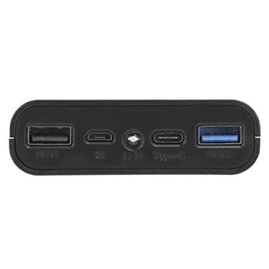 Quick Charging Qc 3.0 Fast Charging DIY Power Bank 8x18650 Portable USB Port Power Bank - close-up of the black port panel featuring two USB-A outputs, micro-USB input, LED, and Type-C.
