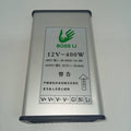Rainproof 400W 12V 33A Switching Power Supply Driver - shown as a silver rectangular unit with a label detailing input, output, and terminal connection ports.