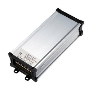 Rainproof Power Supply 12V 150W Outdoor SMPS For LED Landscape Lighting - a silver rectangular metal unit with a black terminal block showing ground, positive, negative, L, and N ports.
