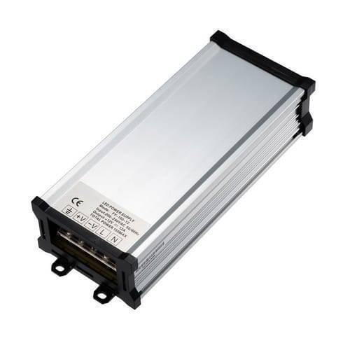 Rainproof Power Supply 12V 150W Outdoor SMPS For LED Landscape Lighting - a silver rectangular metal unit with a black terminal block showing ground, positive, negative, L, and N ports.