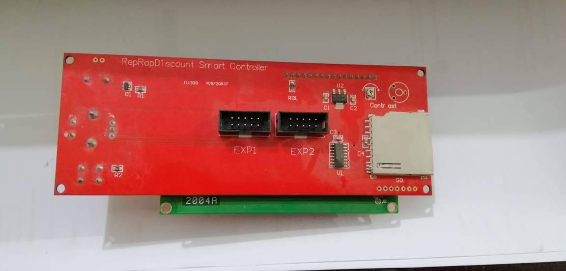 Ramps 1.4 3d Printer 2004 LCD Controller With SD Card Slot - a red circuit board with two EXP ports, an SD card slot, and a green 2004A display module.