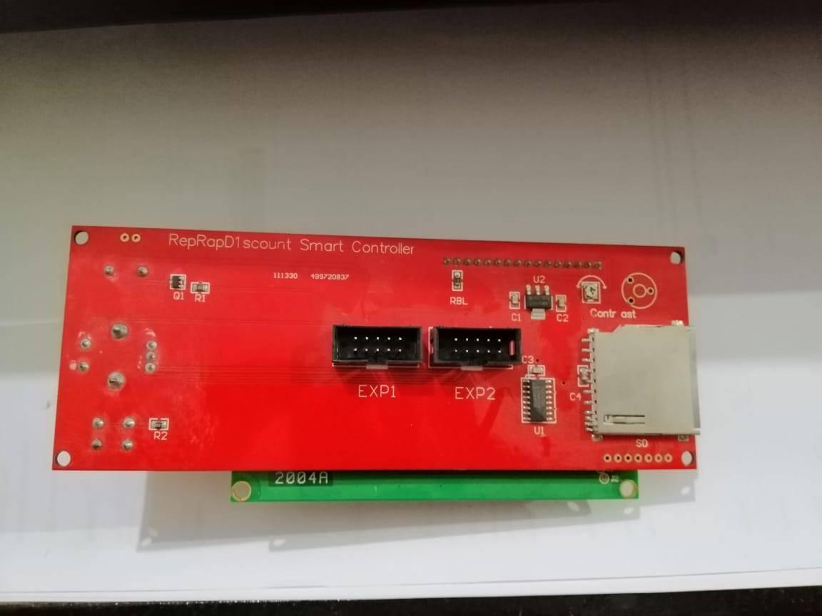 Ramps 1.4 3d Printer 2004 LCD Controller With SD Card Slot - a red circuit board with EXP1 and EXP2 ports, an SD card slot, and a green 2004A display module.