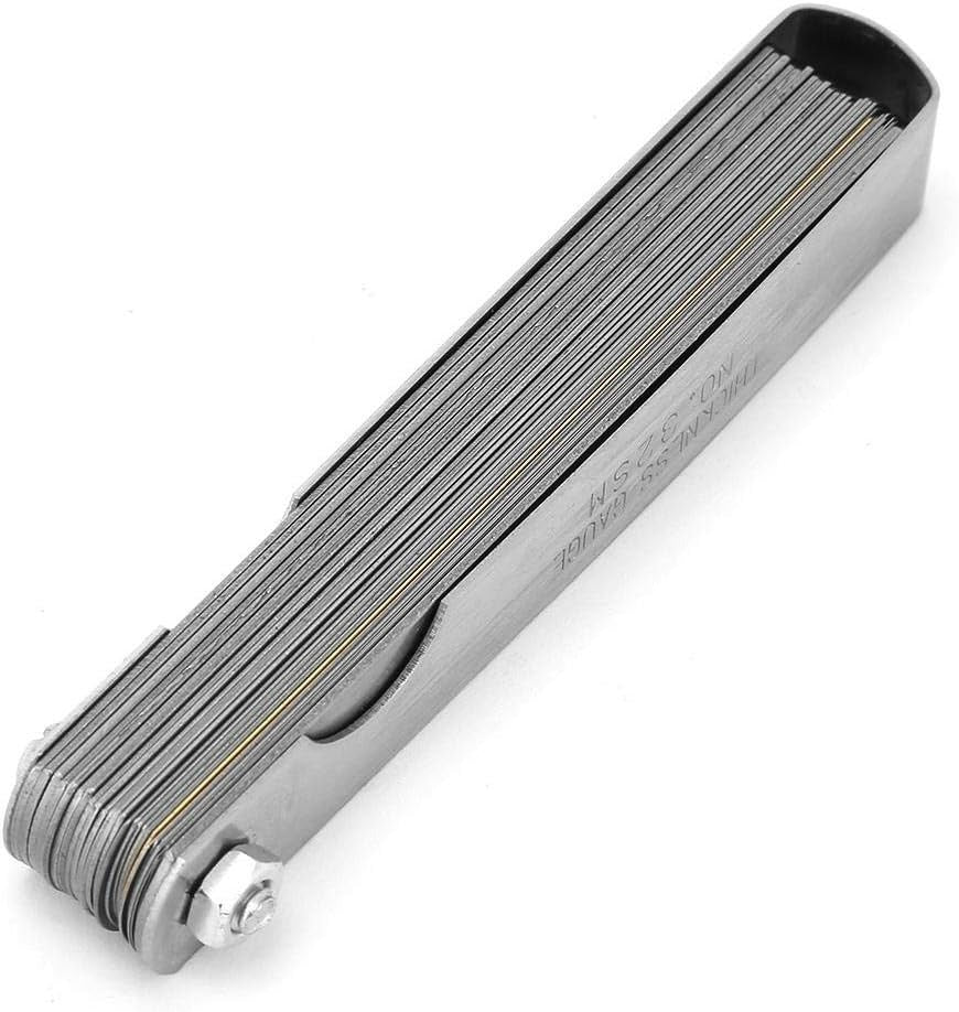 Rangefinder Feeler Gauge 0.04–0.88mm 32 Blades | Metric Valve Thickness Gauge - a folded set of silver metal measuring blades held together by a nut and bolt in a metal casing.