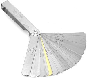 Rangefinder Feeler Gauge 0.04–0.88mm 32 Blades | Metric Valve Thickness Gauge - a silver metal tool with multiple fanned-out blades, some marked with measurements like 0.88 mm and 0.63 mm.