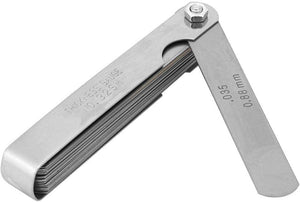 Rangefinder Feeler Gauge 0.04–0.88mm 32 Blades | Metric Valve Thickness Gauge - a silver metal tool with one extended blade marked .035 and 0.88 mm, with the handle labeled THICKNESS GAUGE NO.32SM.