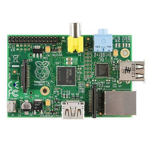 Raspberry Pi 1 Model b - a central processor, USB ports, an Ethernet port, an RCA jack, and an HDMI connector.