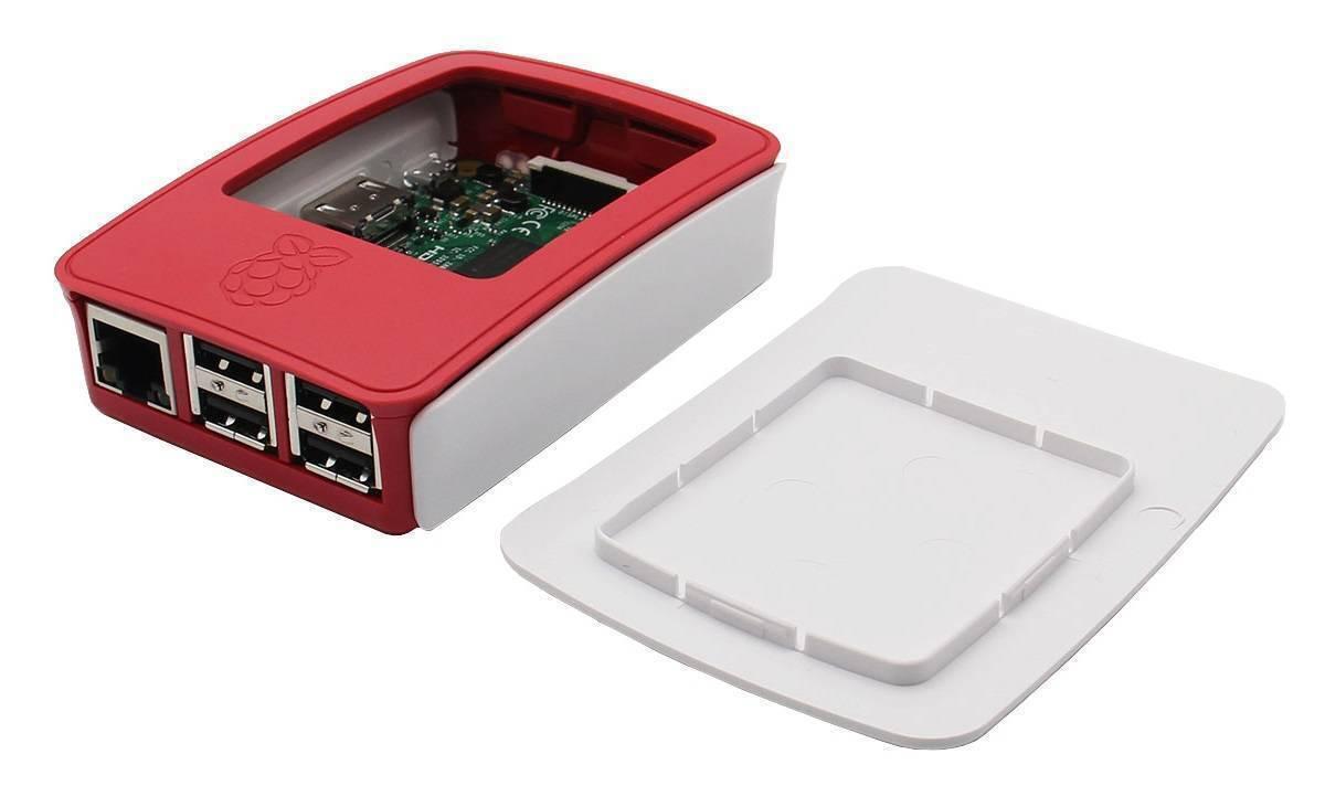 Raspberry Pi 3 Case For Raspberry Pi 3 B+ Enclouser Box Red/white Casing - and white plastic case with a detached white lid and a circuit board.