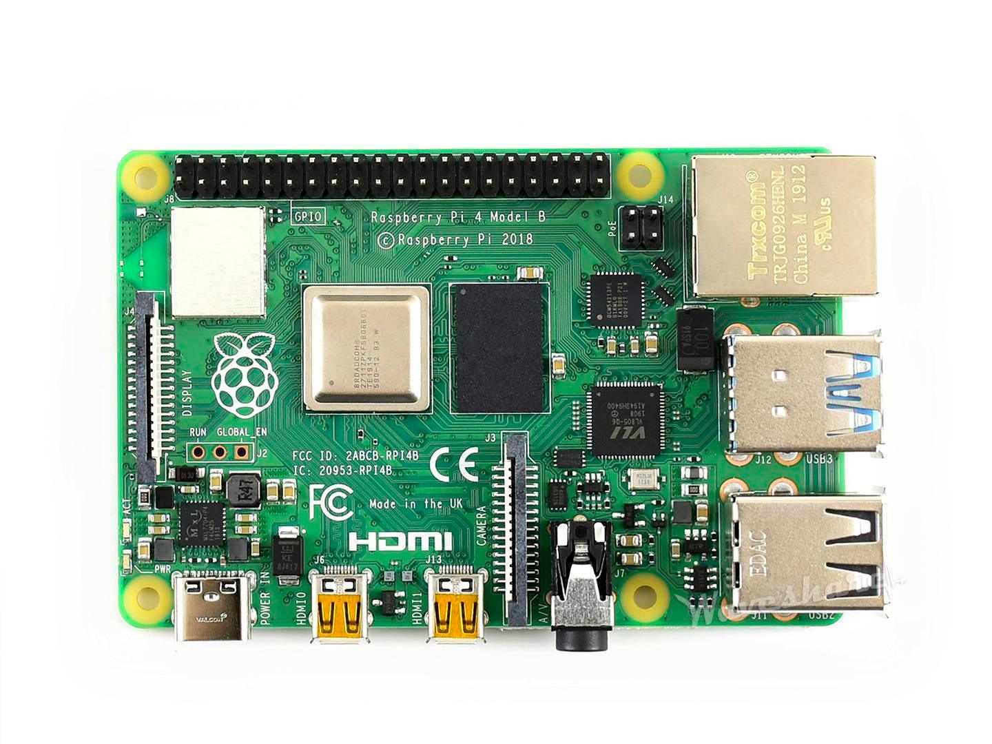 Raspberry Pi 4 8GB RAM Model b Quad Core CPU 1.5GHz Development Board - the 40-pin GPIO header, USB 3.0 and 2.0 ports, Ethernet jack, twin micro-HDMI outputs and USB-C power input.