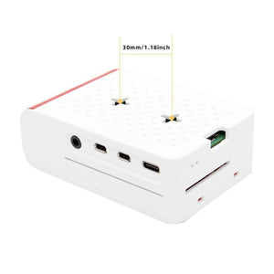 Raspberry Pi 4 Case With Fan Fitting Raspberry Pi 4 Casing Cover - a white plastic enclosure with port cutouts and a 30mm dimension diagram overlay.