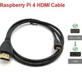 Raspberry Pi 4 HDMI Cable - shown as a black cable with a full-size HDMI connector on one end and a Micro HDMI connector on the other.