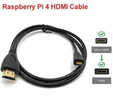Raspberry Pi 4 HDMI Cable - shown as a black cable with a full-size HDMI connector on one end and a Micro HDMI connector on the other.