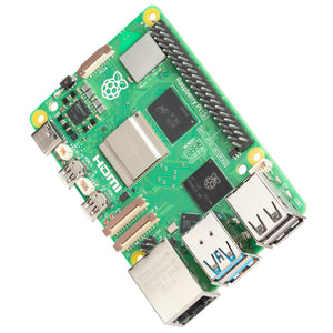 Raspberry Pi 5 4GB - green circuit board featuring a GPIO header, dual HDMI ports, USB ports, an Ethernet port, and a PCIe connector.