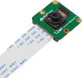 Raspberry Pi Camera Module 3, 12MP IMX708 66°(H) Fixed Focus Pi Camera V3, Compatible with Raspberry Pi 5/4B/3B+, Zero - a green circuit board with a central black lens and a white ribbon cable attached, viewed from above.