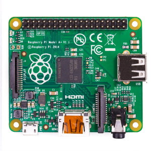 Raspberry Pi Model A+ V1.1 – Compact Single Board Computer with GPIO, HDMI, USB-digilog.pk - a green circuit board featuring a GPIO header, HDMI port, USB port, camera connector, display port, and micro-USB power input.
