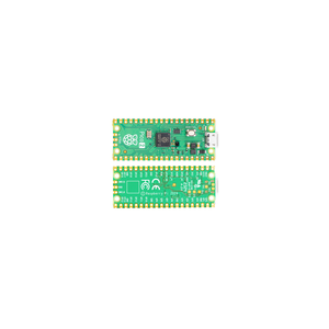 Front and back of the Raspberry Pi Pico 2 development board with labelled GPIO pads and castellated edges.