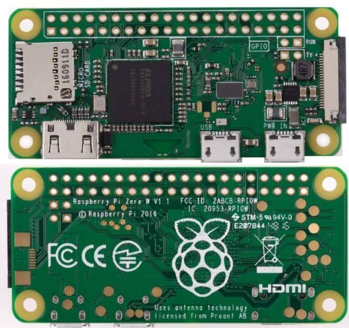 Raspberry Pi Zero w V1.3/ V1.1 Development Board OLD MODEL - the green circuit board from the top and bottom, including the micro SD slot, ports, and GPIO pins.