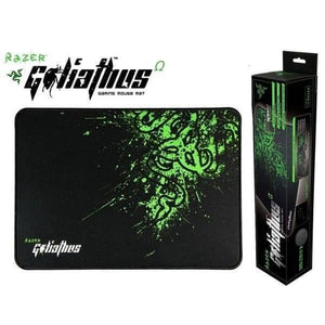 Razer Goliathus Gaming Mouse Pad Mice Mat Gamepad Mousepad For PC Computer Laptop Desktop - shown with its black and green graphic design alongside its tall, rectangular retail packaging box.