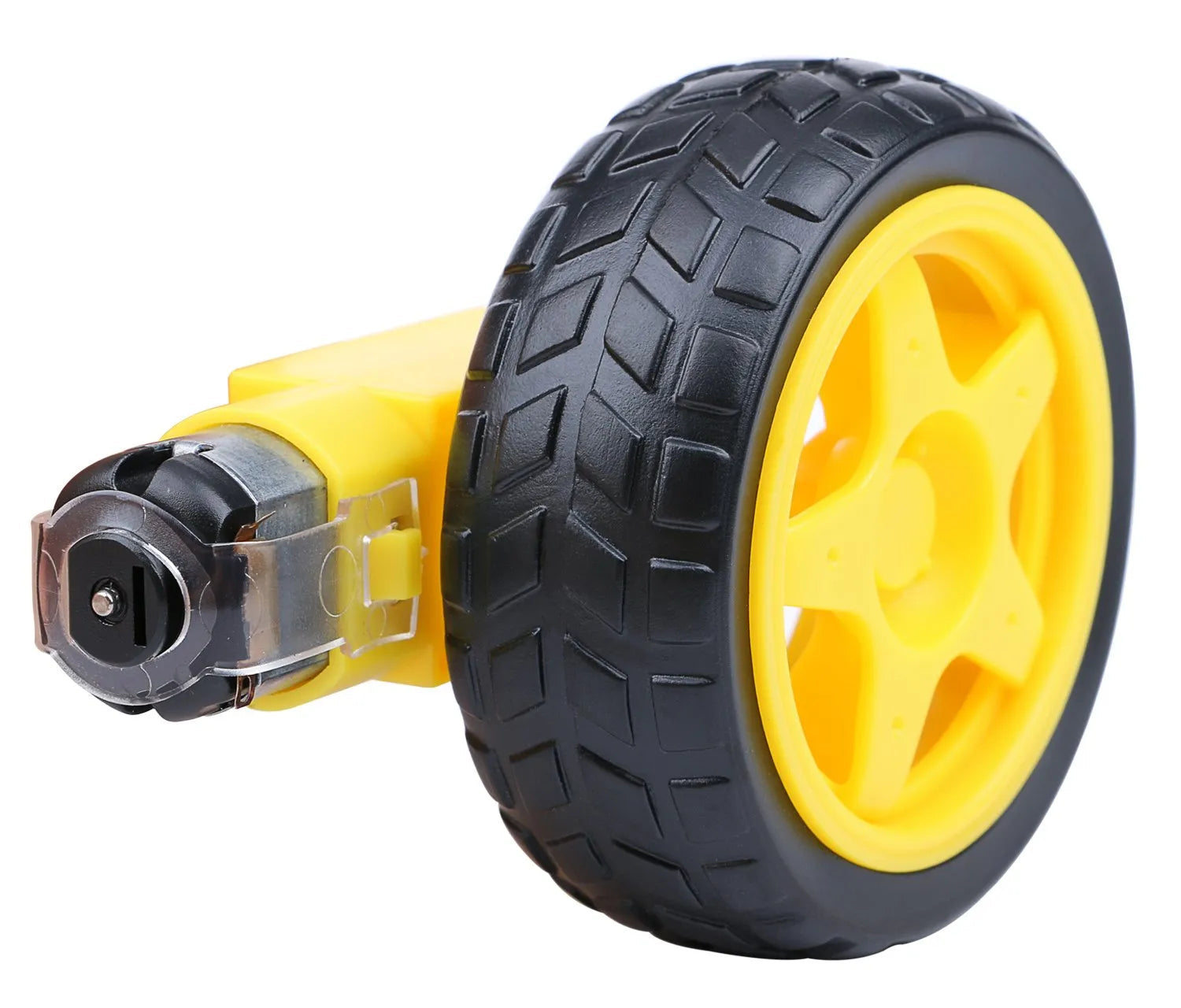Rc Car Tt Gear Motor DC 3V-6V Robot Smart Robot Car Tyre Wheel Gear Motor Set DC 3-6V - a yellow gear motor attached to a black and yellow wheel.