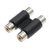 RCA Female to RCA Female Connector AV Cable Plug Jack 2WAY - a black dual-port coupler with two silver RCA female jacks on each side.