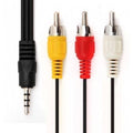 RCA Male To 3.5mm Male Jack Composite Audio Video A/v Cable - a black 3.5mm jack connector and three RCA connectors in yellow, red, and white.