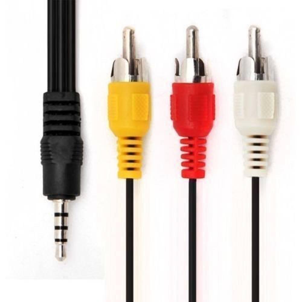 RCA Male To 3.5mm Male Jack Composite Audio Video A/v Cable - a black 3.5mm jack connector and three RCA connectors in yellow, red, and white.