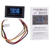 RD27M 33V 3A 7 In 1 Universal Voltmeter Ammeter Electrical Parameter Tester - the black rectangular display unit, red and yellow wiring harness, and the instruction manual.