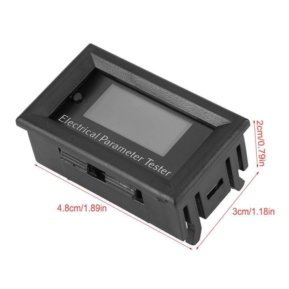 RD27M 33V 3A 7 In 1 Universal Voltmeter Ammeter Electrical Parameter Tester - a black rectangular device with a blank screen and dimension labels.