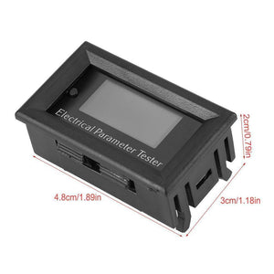 RD27M 33V 3A 7 In 1 Universal Voltmeter Ammeter Electrical Parameter Tester - a black rectangular device with a blank screen and dimension labels.