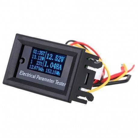 RD27M 33V 3A 7 In 1 Universal Voltmeter Ammeter Electrical Parameter Tester - a black rectangular electrical parameter tester with a blue digital display showing various readings.