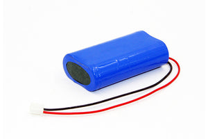 Rechargeable 1000mAh 7.4V Li-ion Battery Pack For Arduino Robots 18650 2s Lithium Battery Pack - a blue, oval-shaped battery pack with a red and black wire ending in a white connector.