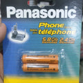 Rechargeable AAA 1.2V Cell By Panasonic - shown in its original retail packaging containing two orange Ni-MH batteries for cordless phones.