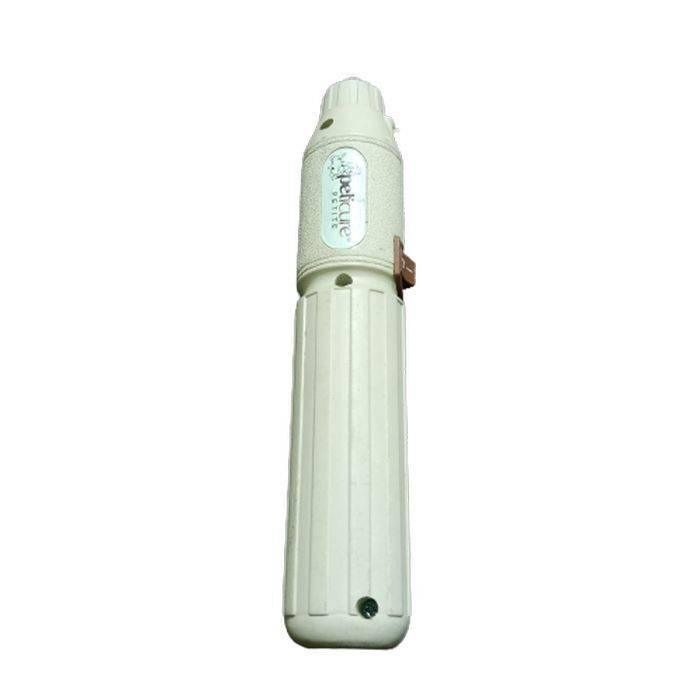 Rechargeable Drill Machine 5V DC Powered Mini Hand Held Used Condition - a cream-colored cylindrical handheld tool with a side power switch and a small indicator light.