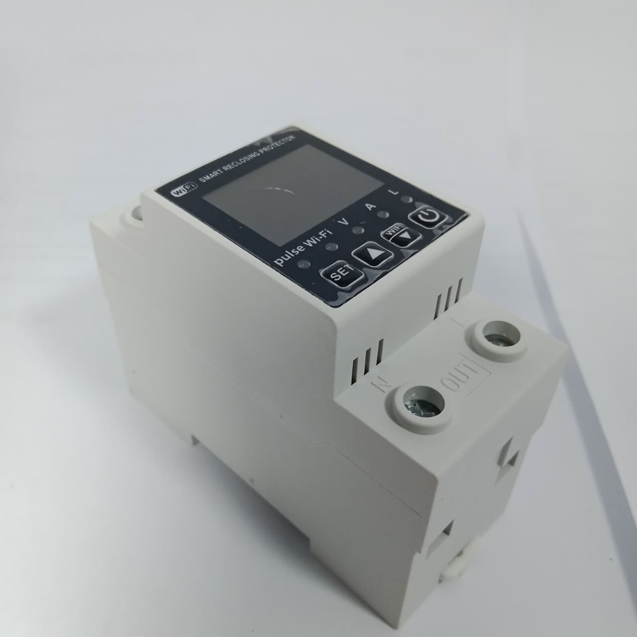 Reclose Programmable 63A WiFi Breaker Switch Smart Home Circuit Breaker 2 Pole - a white modular device with a digital display, buttons, and output ports.
