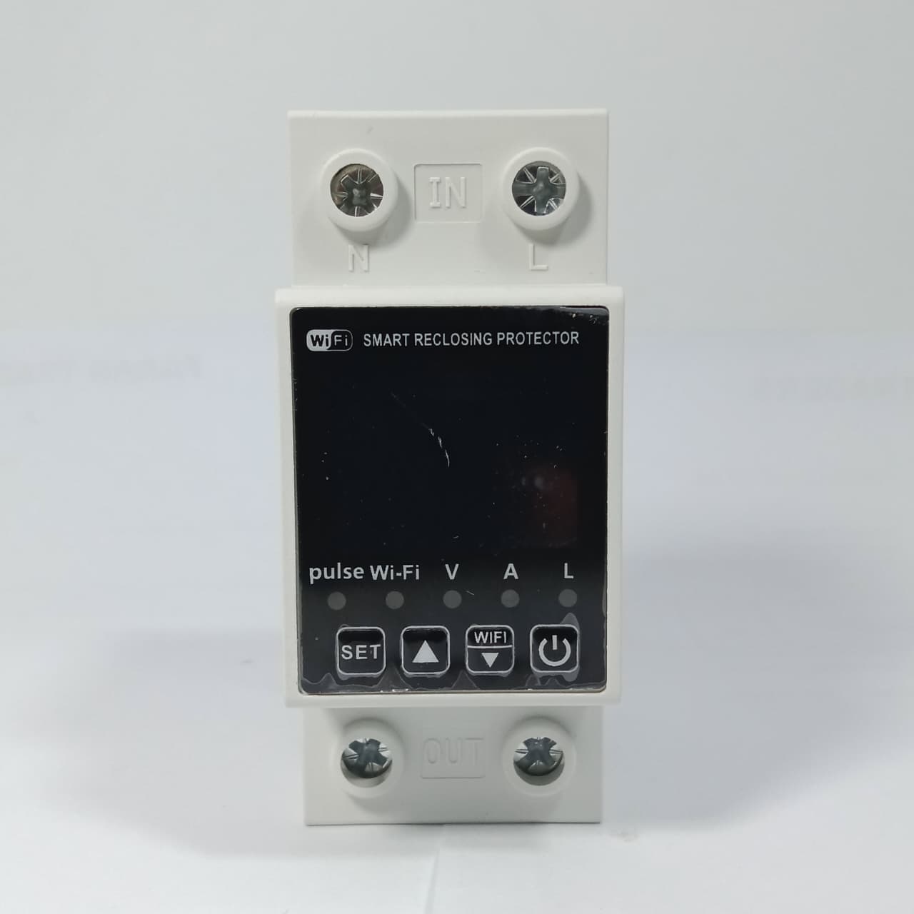 Reclose Programmable 63A WiFi Breaker Switch Smart Home Circuit Breaker 2 Pole - a white, two-pole modular device with a dark display, screw terminals, and front-panel control buttons.