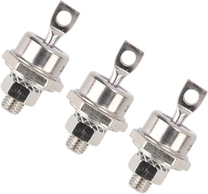 Rectifier Diode 40HFR120 Iron Replacement Stable 40A Diode - three silver-coloured stud-mount diodes with threaded bases, hexagonal nuts, star washers, and flat metal terminal lugs.