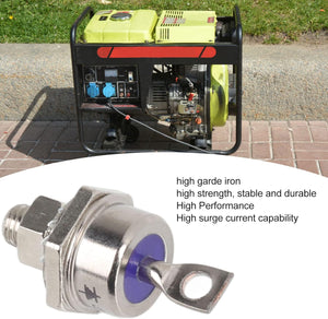 Rectifier Diode 40HFR120 Iron Replacement Stable 40A Diode - a silver-coloured metal stud diode with a threaded base and a flat, ring-terminal connector, shown with a portable generator.