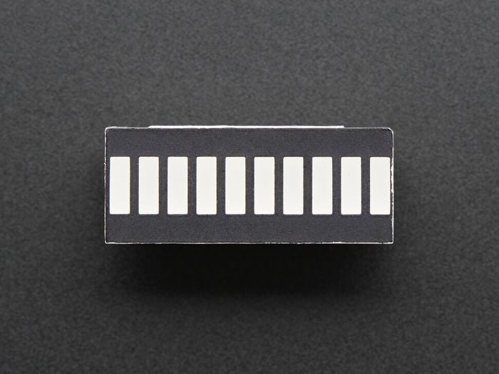 Red 10-Segment LED Bar Graph Display – Audio VU Meter, Power & Signal Level Indicator Module - a rectangular black module featuring ten white vertical rectangular LED segments arranged in a single row.