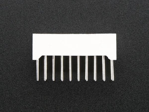 Red 10-Segment LED Bar Graph Display – Audio VU Meter, Power & Signal Level Indicator Module - a rectangular white module with ten vertical metal pins extending from the bottom edge.