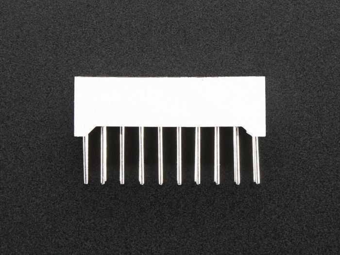 Red 10-Segment LED Bar Graph Display – Audio VU Meter, Power & Signal Level Indicator Module - a rectangular white module with ten vertical metal pins extending from the bottom edge.