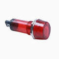 Red 12V DC LED Pilot Light with Resistor and Wire - a cylindrical red plastic indicator light with a threaded body, a metal nut, and two wire terminals.