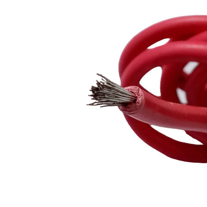 Red 1meter Solderable Wire Hard Wires For Wiring Jumper Wire Wiring Cable - a close-up shot showing the red insulation and the exposed silver-colored metal strands at the tip of the wire.