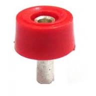 Red 2mm Banana Socket Solderable PCB Mount Type For Electronics Lab - a red cylindrical plastic housing with a central metal connector and a bottom metal pin.