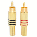 red and black 1 pair RCA Connector Gold Plated Male Plug Audio Video Adapter Coaxal Cable Metal Connector - one with black rings and one with red rings.