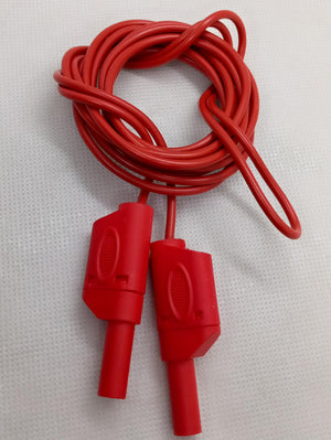 Red Banana Clip Wires 2 Meter | High-Quality Test Leads | Digilog.pk - a coiled red test lead cable with two red banana plug connectors on a white background.