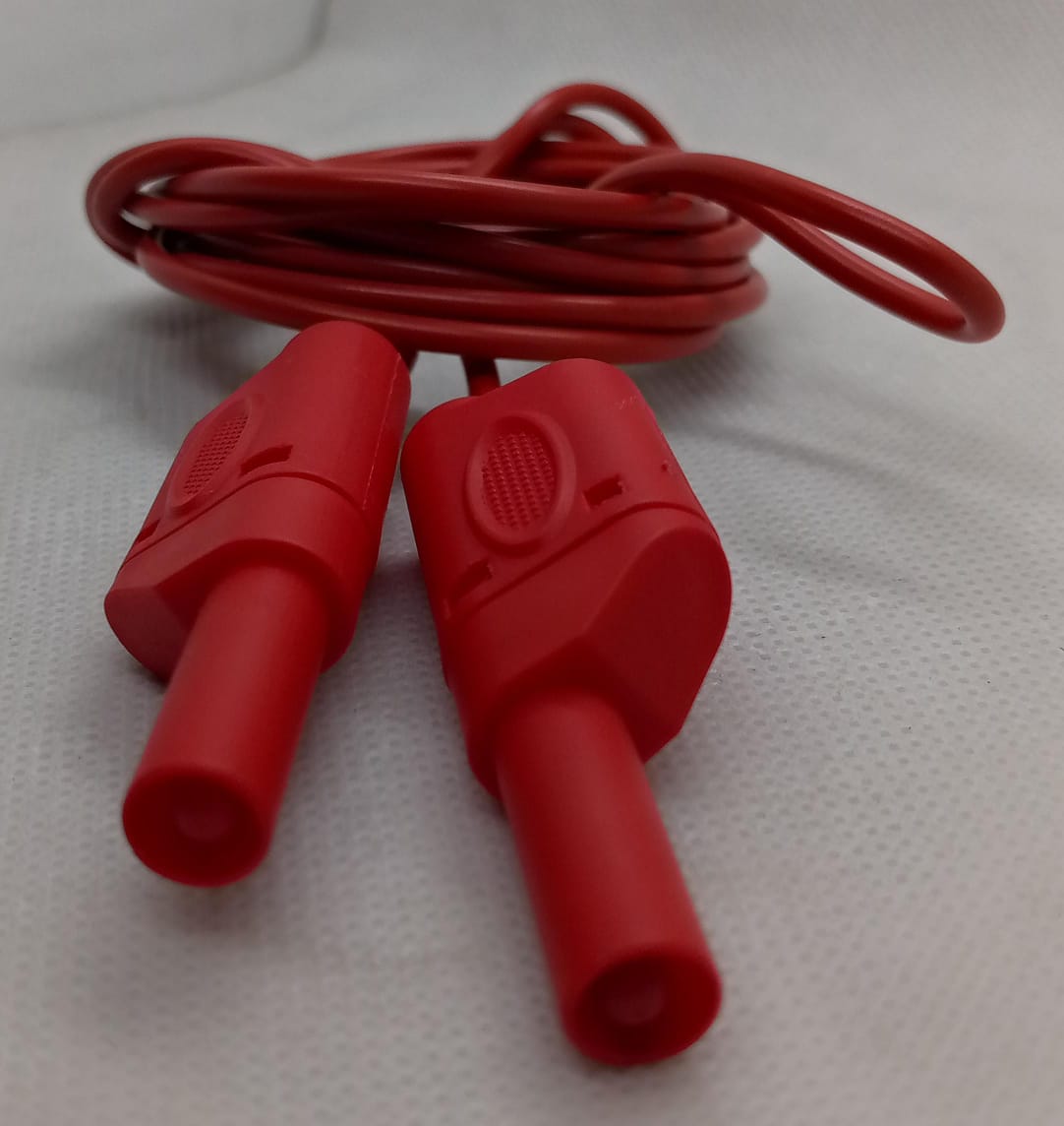 Red Banana Clip Wires 2 Meter | High-Quality Test Leads | Digilog.pk - with textured grip sections connected by a red cable coiled in the background.
