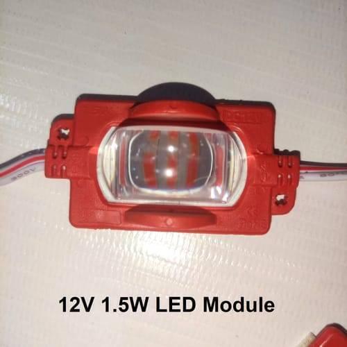 Red Color 12V 1.5W LED Module Self Adhesive Light - a close-up of a red rectangular LED unit with a central lens and wires extending from both sides.
