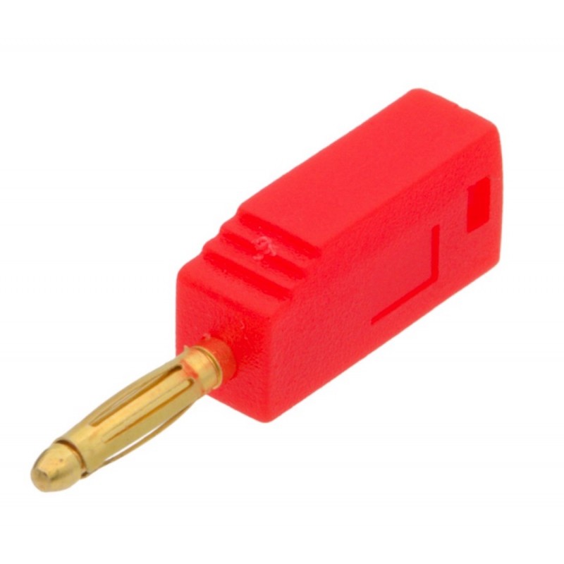 Red Color 2mm Banana Plug For Electrical And Electronics Lab Trainers - shown as a close-up of a single red plastic-housed electrical connector with a gold-plated metal pin.