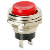 Red Momentary Spst Cap Push Button Switch AC 6A 125V 3A 250V Lwus - a round red button head with a silver metal housing and two metal electrical terminals at the base.