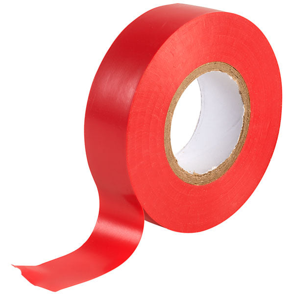 Red PVC Electrical Insulation Tape - shown as a single roll of bright red adhesive tape with a cardboard core, partially unspooled at the bottom.